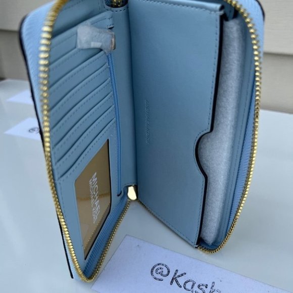 Michael Kors JST Large MF phone Case Wallet/Wristlet -Pale Ocean - Picture 6 of 8